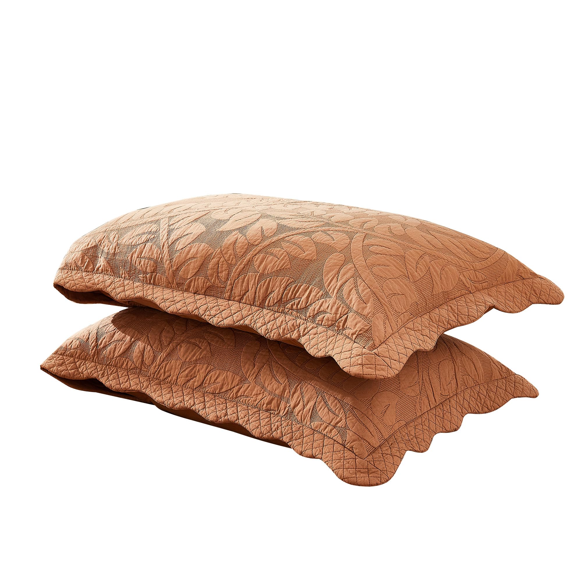 MarCielo 2-Piece 100% Cotton Quilted Pillow Shams Embroidered Farmhouse Pillow Shams (Standard, Royal Orange)