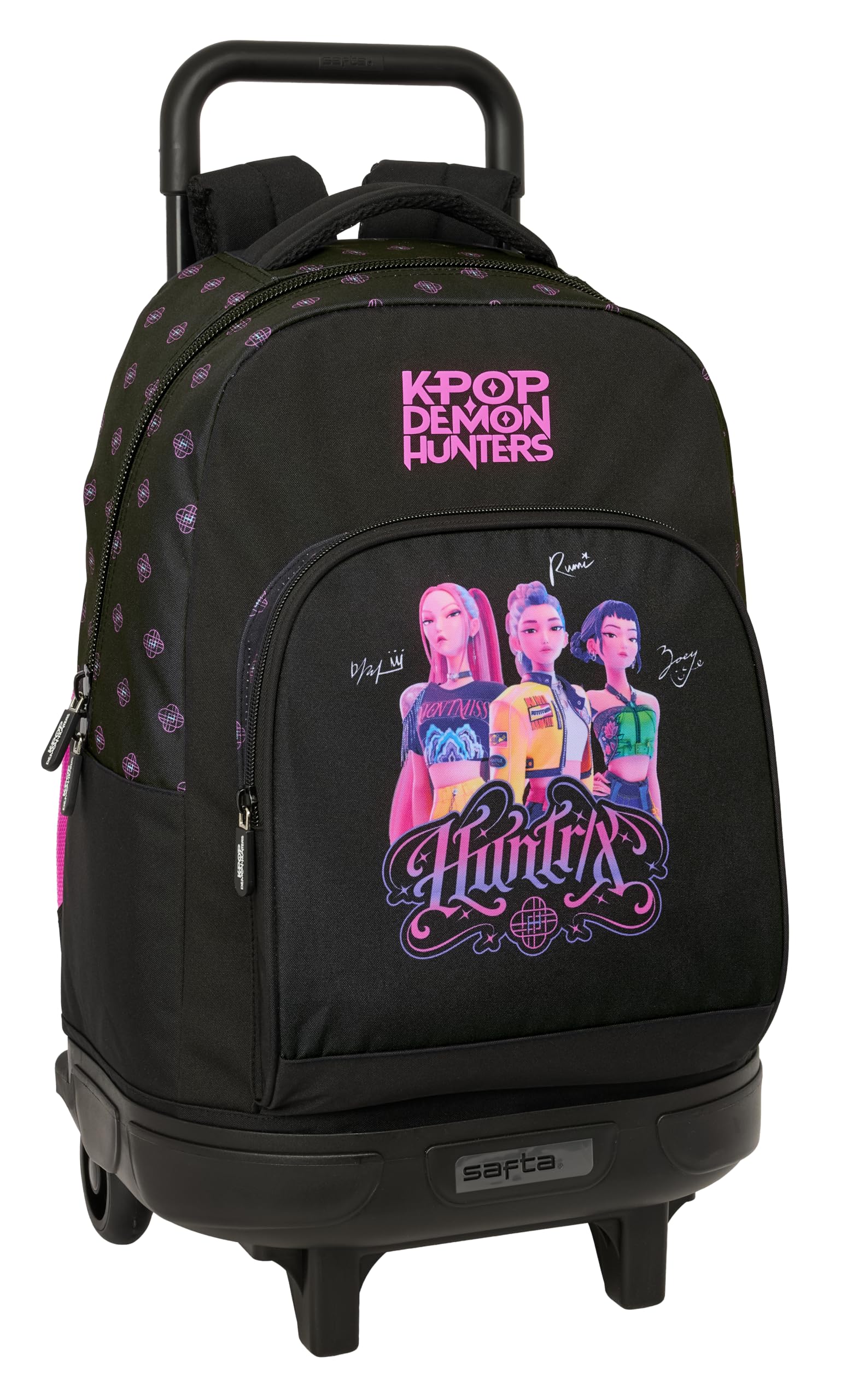 K-POP Demon Hunters - Zaino grande con ruote, compatto, rimovibile, ideale per bambini di diverse età, comodo e versatile, qualità e resistenza, 33 x 22 x 45 cm
