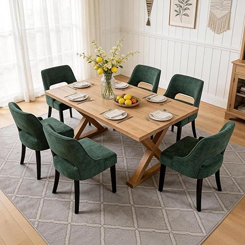 Miniatura 15 de ClinQ Juego de 2 sillas de comedor de madera, sillas de cocina tapizadas de tela moderna, silla de comedor moderna de mediados de siglo para cocina,