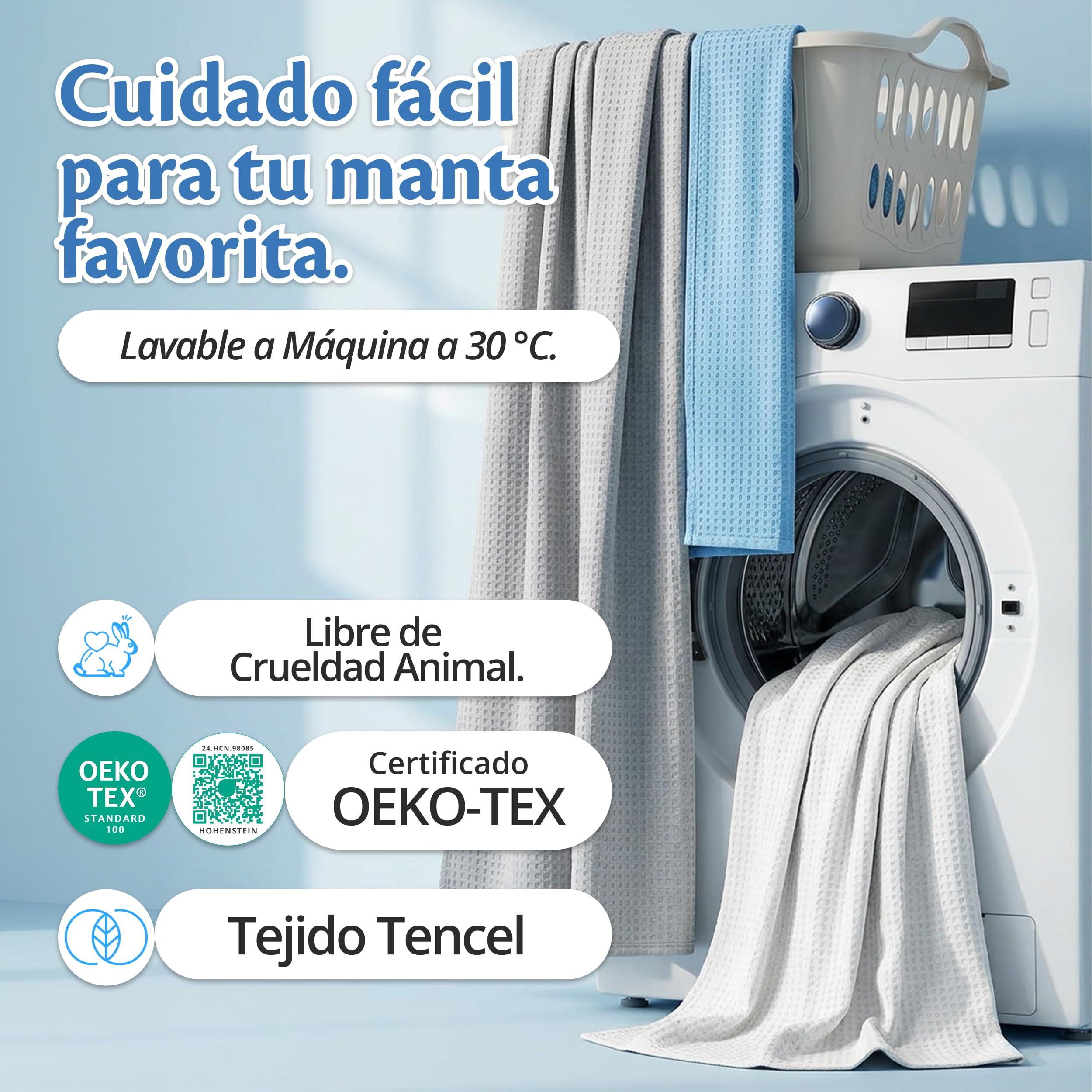 Manta Refrescante Ella - Manta Fría de Verano 200x200 cm, 100% Tencel, Certificado Oeko-Tex, para Sofás y Cama, Cooling Blanket Transpirable, Ligera y Suave