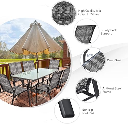 Miniatura 5 de Tangkula Juego de 6 sillas apilables de mimbre de polietileno para exteriores, sillas de comedor para patio con marco de acero resistente, sillas