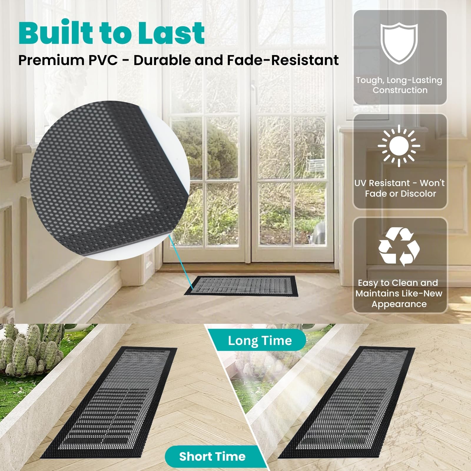 Efforest Cubiertas de ventilación de piso de 5.5 x 14 pulgadas, magnéticas, paquete de 6 filtros de ventilación de malla, filtro de polvo, deflectores de registro de ventilación para rejillas de aire