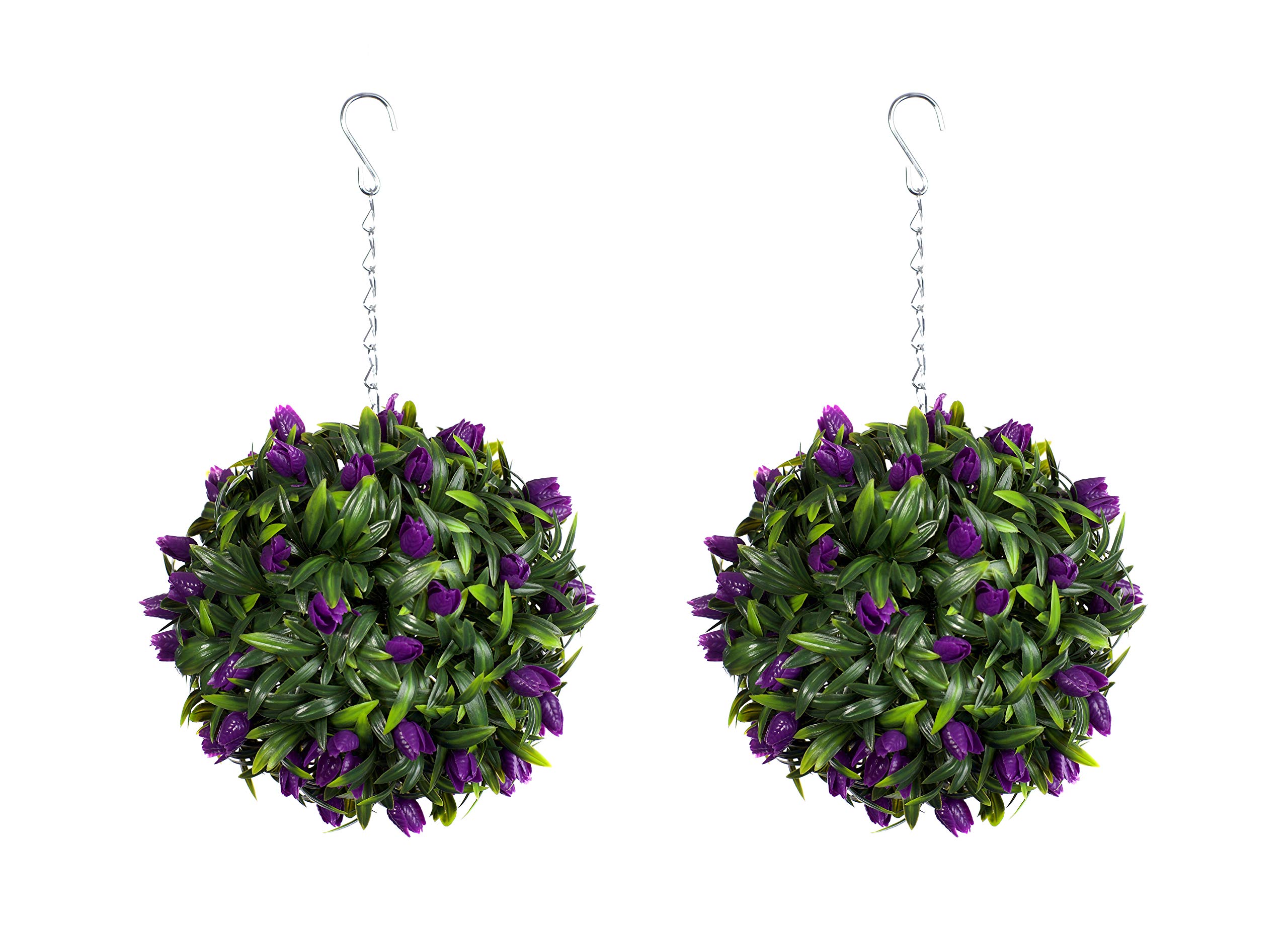 Best Artificial Purple Pair Of Tulip Flower Balls Lush Long Leaf Topiary Grass (24Cm, )