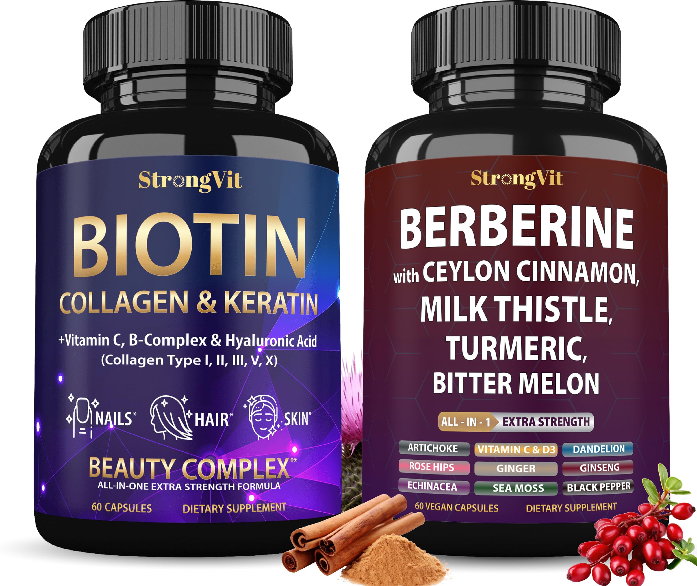 Biotin Complex & Berberine Supplement Bundle (120 Capsules)