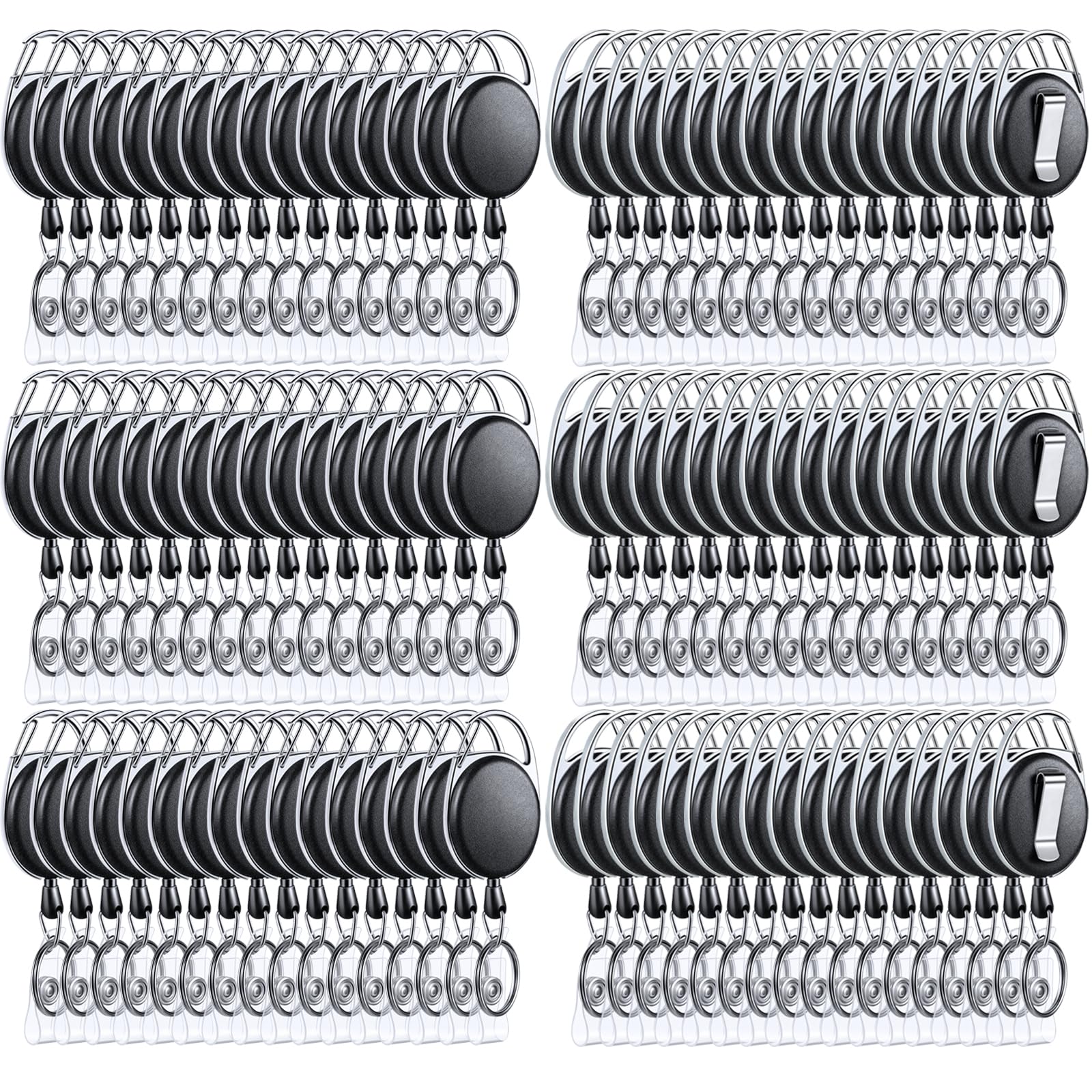 Laumoi 150 Packs Retractable ID Badge Holder Name ID Badge Reel Clips Keychain with Belt Clip and Key Ring for Office Worker Doctor Nurse Employee (