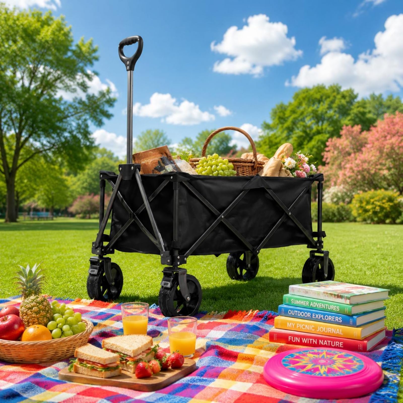 Qianly Carrello Pieghevole da Campeggio Capiente Carrello da Campeggio Pieghevole Robusto per Mercatini, Telaio Argento Con Borsa Nera