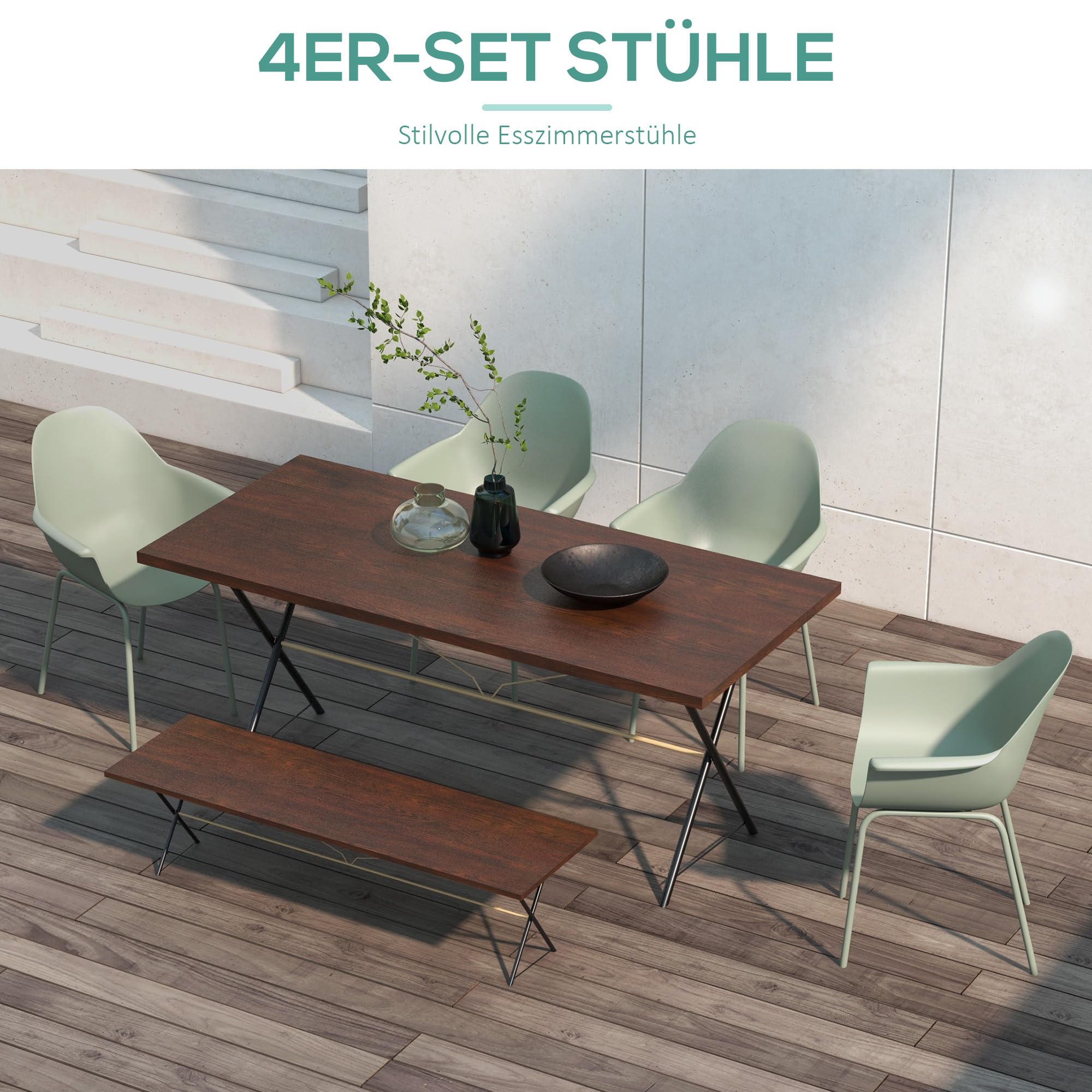 Outsunny Gartenstuhl 4er Set Gartenstühle Armlehne Rückenlehne Grün | Wetterfest, Kunststoff, Terrassenstuhl, Bis 120 Kg Belastbar, Gartenmöbel für Hinterhof, Garten, Balkon