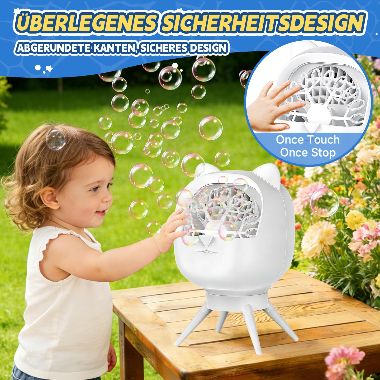 Automatische Seifenblasenmaschine, Kinder Bubble Machine 38000 Blasen/Min mit 1800mAh Akku, Seifenblasenmaschine Geeignet für Hochzeit/Geburtstag/Bühne/Party