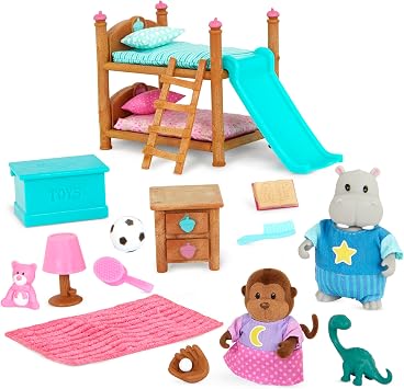 Lil Woodzeez Bunk Bed Bedroom Set Adorable Animal Figurines Dollhouse Furniture Imaginative Play for Kids Ages 3 Years and Up Colorful & Durable Encourages Creative Storytelling