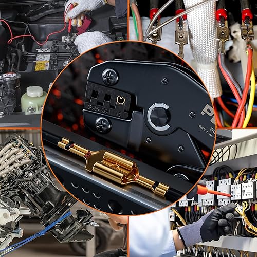 Miniatura 7 de PEBA Kit de herramientas de prensado de barril abierto, 14 tamaños de empalme rápido macho y hembra de conectores de pala de alambre y parte trasera