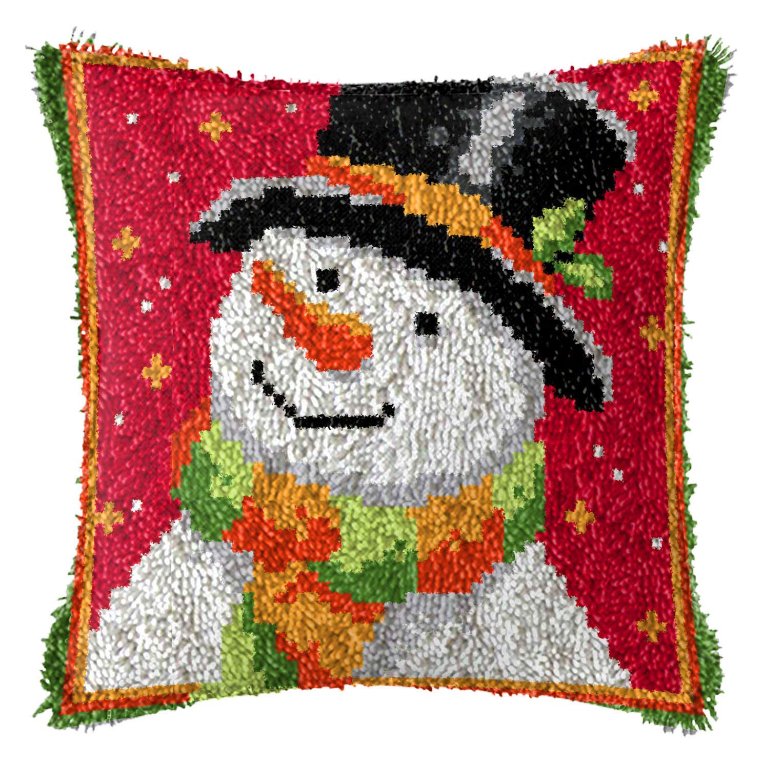 Howie's Latch Hook Kit, DIY Christmas Pillow Crochet Yarn Kits for Adults and Kids, Color Preprinted Pattern Embroidery Sofa Cushion Cover (Christmas-Snowman, 16.93 x 16.93 inch)