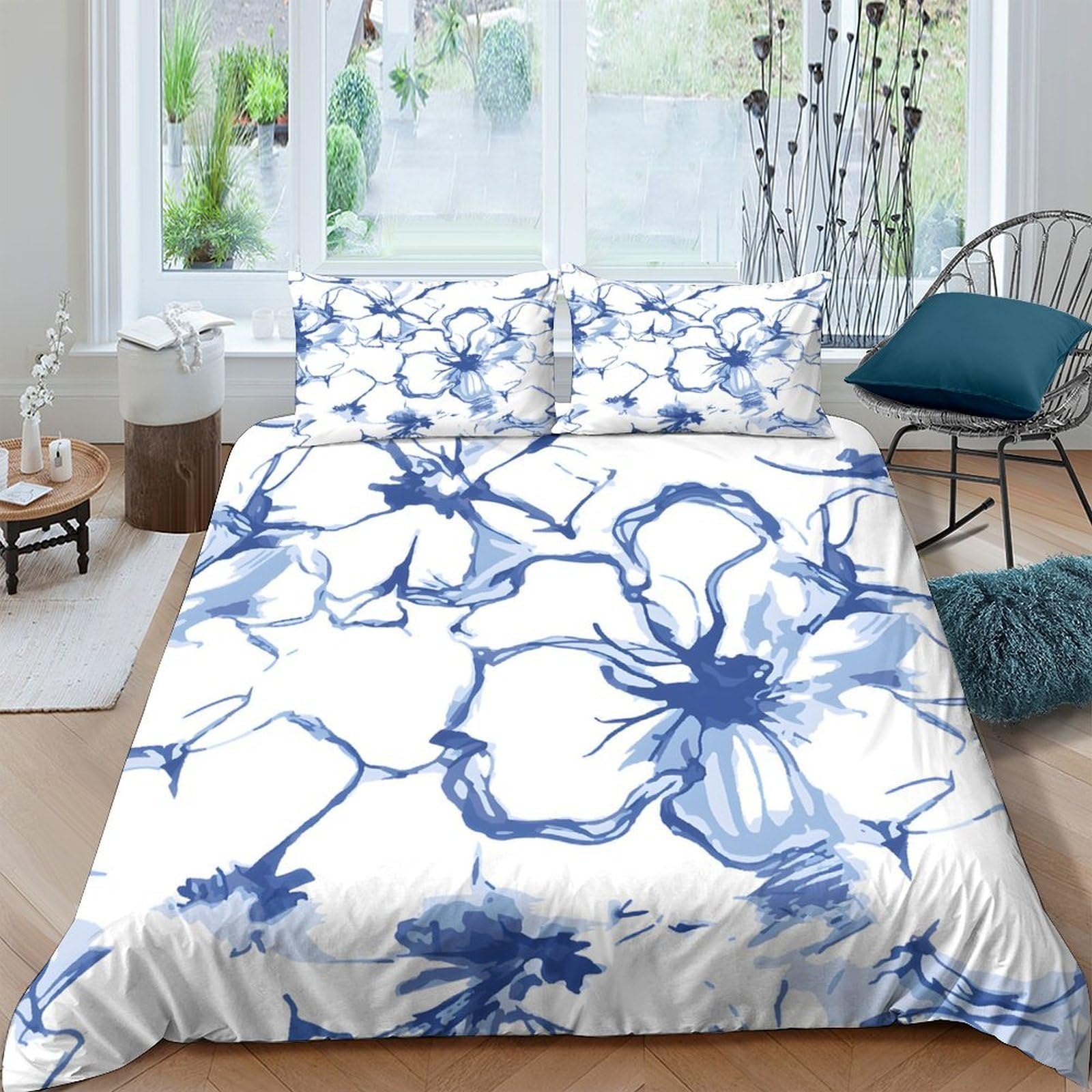 Ctjqhvkz Style-3 3D Printed Blue Watercolor Floral Fitted Sheet Microfiber Soft Mattress Cover For Bedroom Guest Room Decor Easy Care Single（135X200cm）