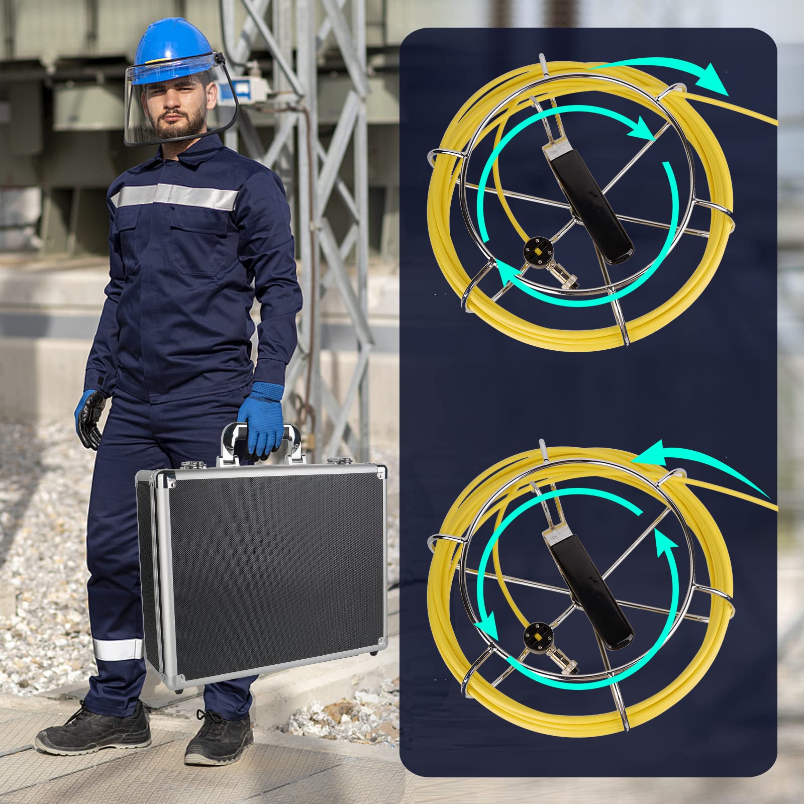 KAOLALI Cámara Endoscópica 50M con DVR, Cámara Inspección Tuberias de 7 Pulgadas, Cámaras para Boroscopio IP68 Impermeable Cámaras de Inspección ángulo de 110° con 6 Lámparas LED, SD 8 GB