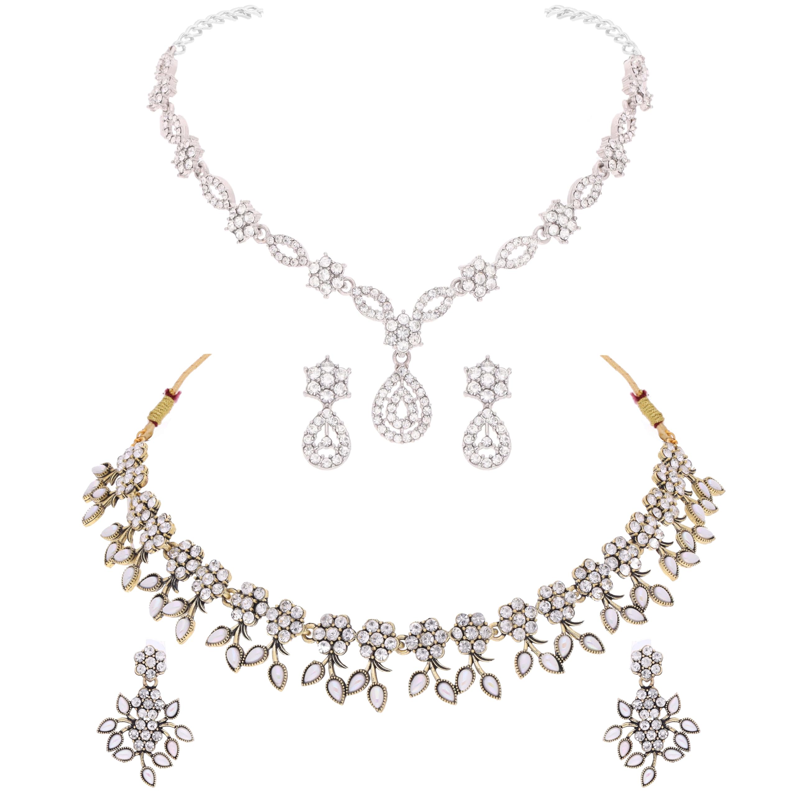Brado Jewellery Classic Combo of Gold & Silver Plated Sparkling AD Stone Studded Choker Necklace Jewellery set with matching pair of Earring for Women and Girls (B0D842N25B) Amazon Price History, Amazon Price Tracker