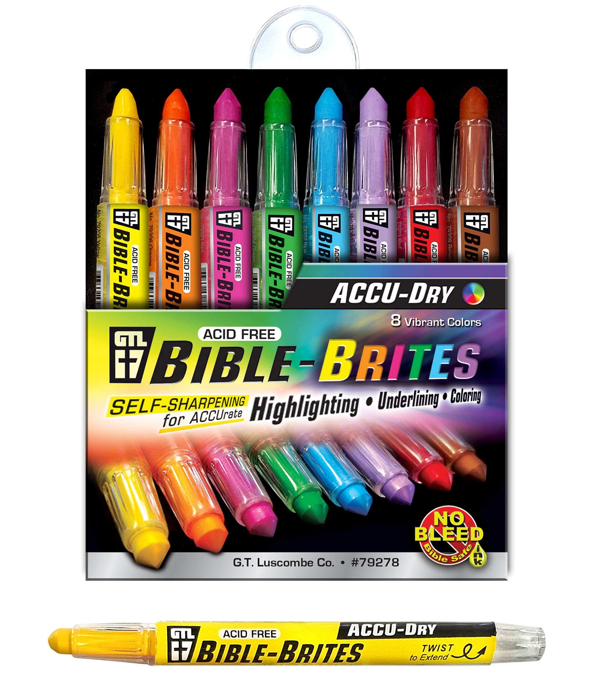 G.T. Luscombe Company, Inc. Accu-Dry Bible-Brites Multicolored 5 x 4 Acrylic Highlighters Set of 8
