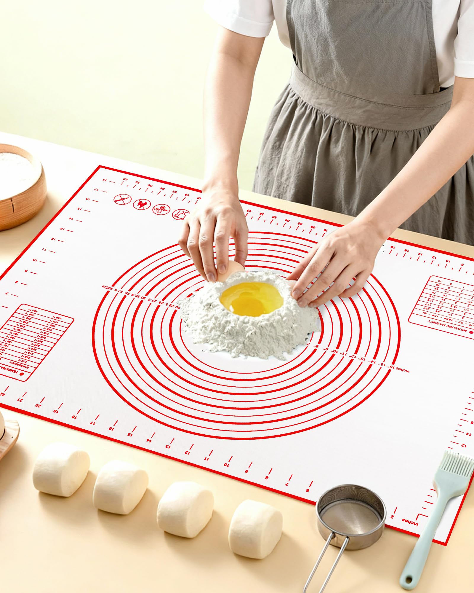 Huglux Backmatte, Backunterlage Lebensmittelqualität, Mat Teigmatte Groß Antihaft & Rutschfest, 70x50CM Hitzebeständig& Wiederverwendbar, Silikon Backmatte für Teig, Pizza, Gebäck & Küche-Rot