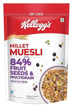 Kellogg's Millet Muesli with 84% Fruit, Seed & Multigrain 1000g | High in Fibre | Multigrain Breakfast Cereal - image, photos