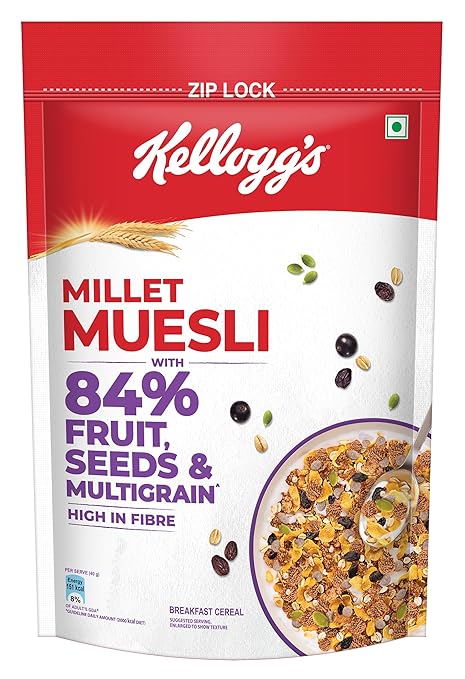Kellogg's Millet Muesli with 84% Fruit, Seed & Multigrain 1000g | High in Fibre | Multigrain Breakfast Cereal