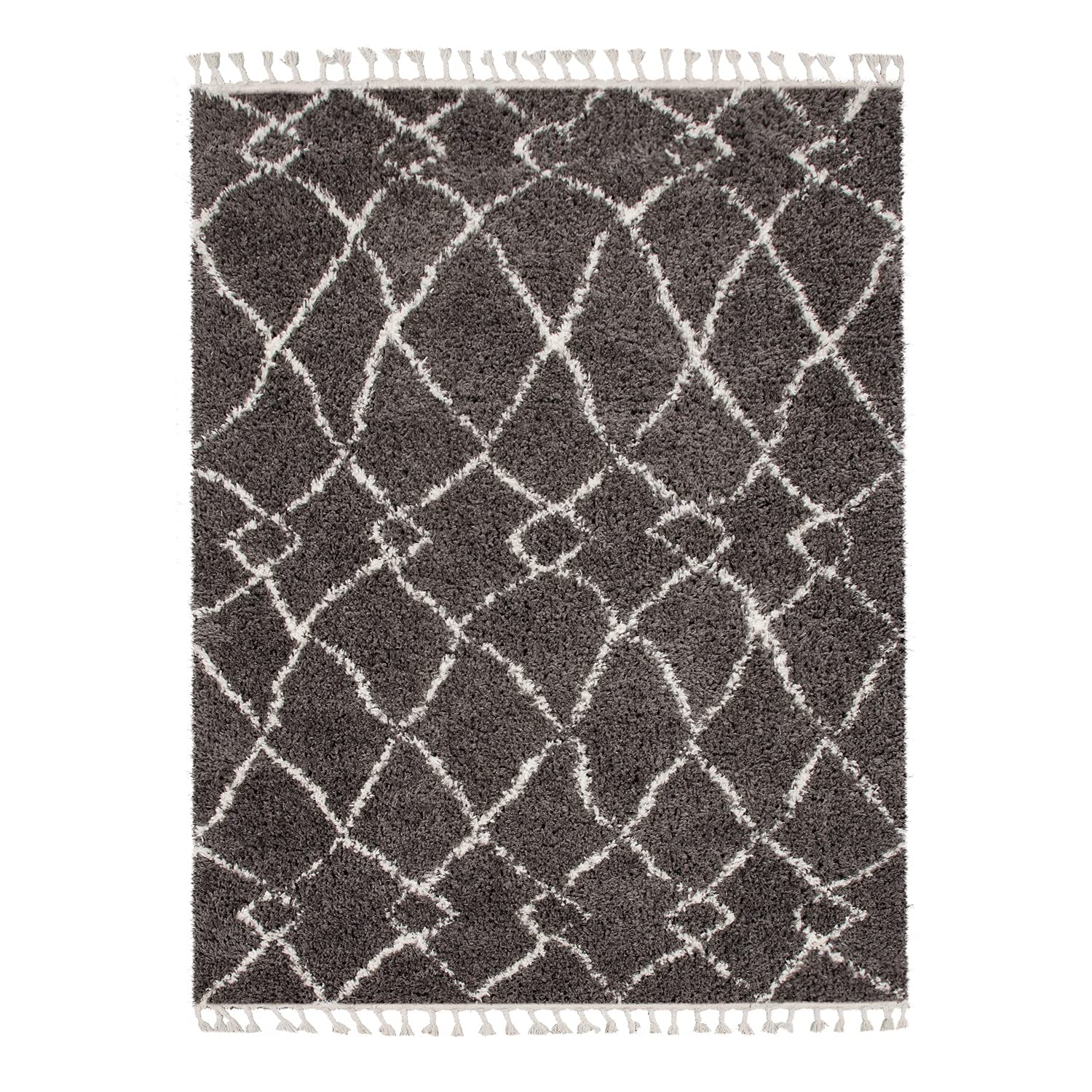 TT Home Tapis De Salon Tapis Shaggy Poil Long avec Franges Tapis Scandinave Abstrait, Couleur: Anthracite, Dimension:140x200 cm