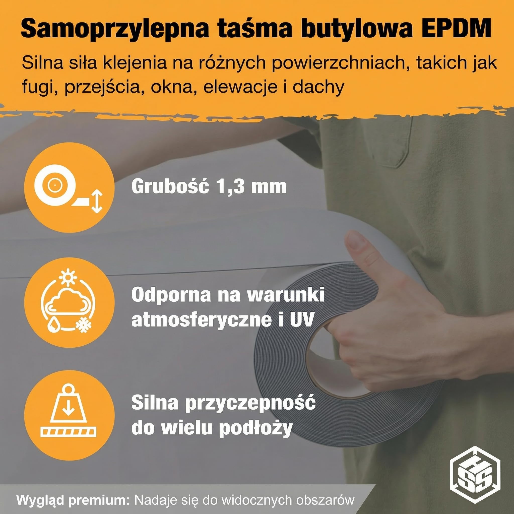 HSS Nastro butilico EPDM, 1,3 mm, rinforzato con tessuto, nastro adesivo di riparazione e sigillante, impermeabile, resistente ai raggi UV, elastico e forte adesione