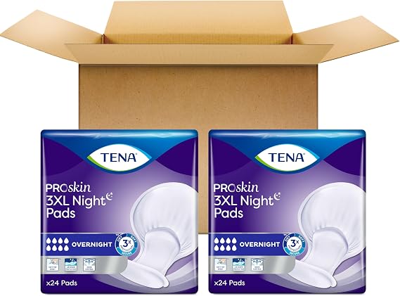 TENA Incontinence Pads, 3XL Plus Size, Overnight Absorbency, for Men & Women, ProSkin - 48 Count
