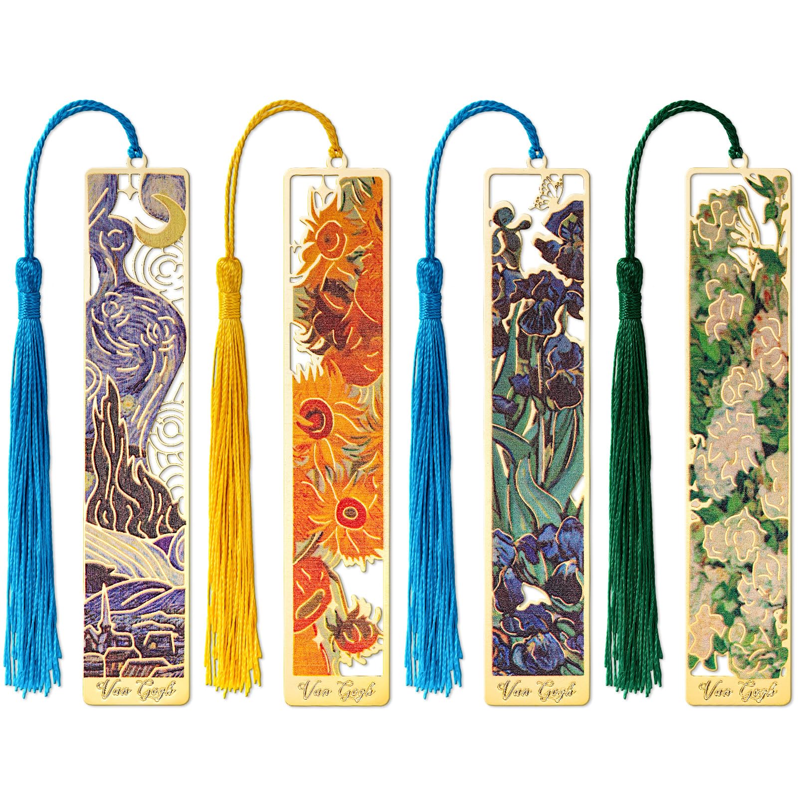 Marcapáginas de Metal con Borla Van Gogh 4 Piezas para Amantes del Libro