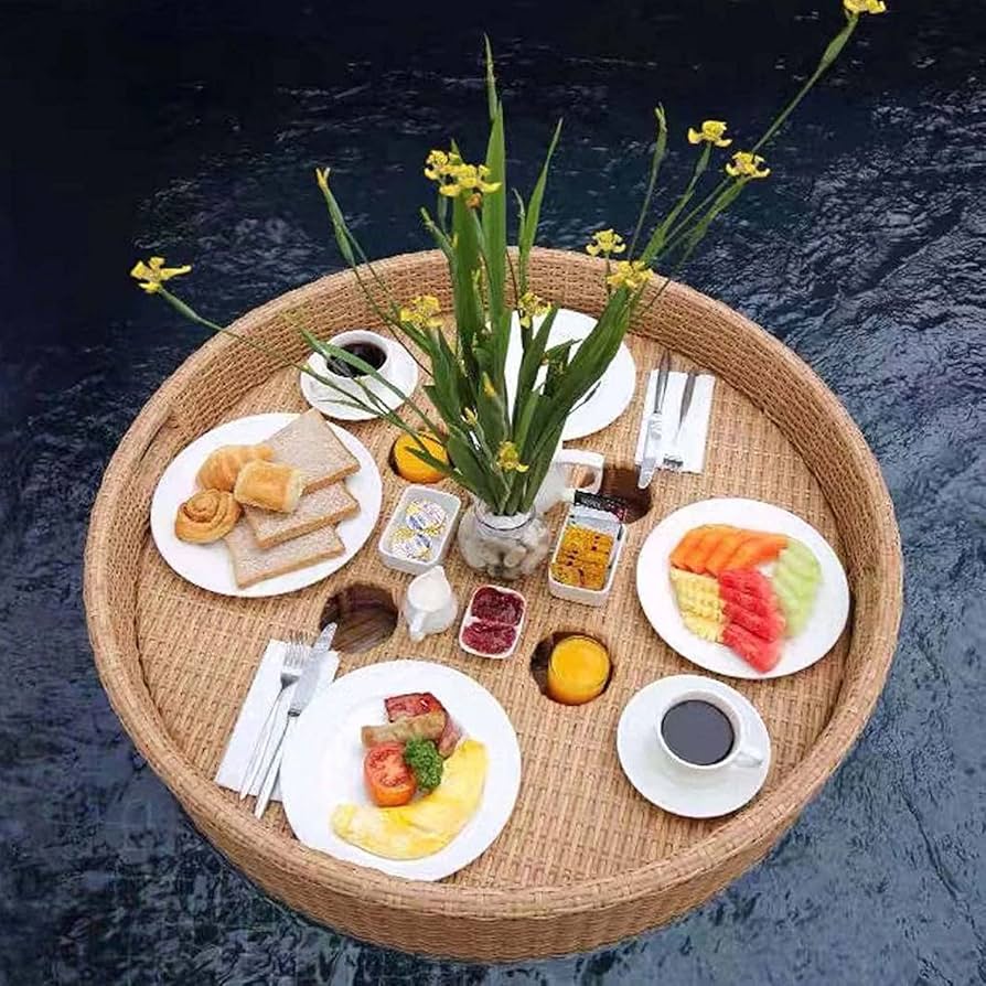 Amazon｜水に浮かぶ朝食用トレイ、耐摩耗性の籐製のパーティー