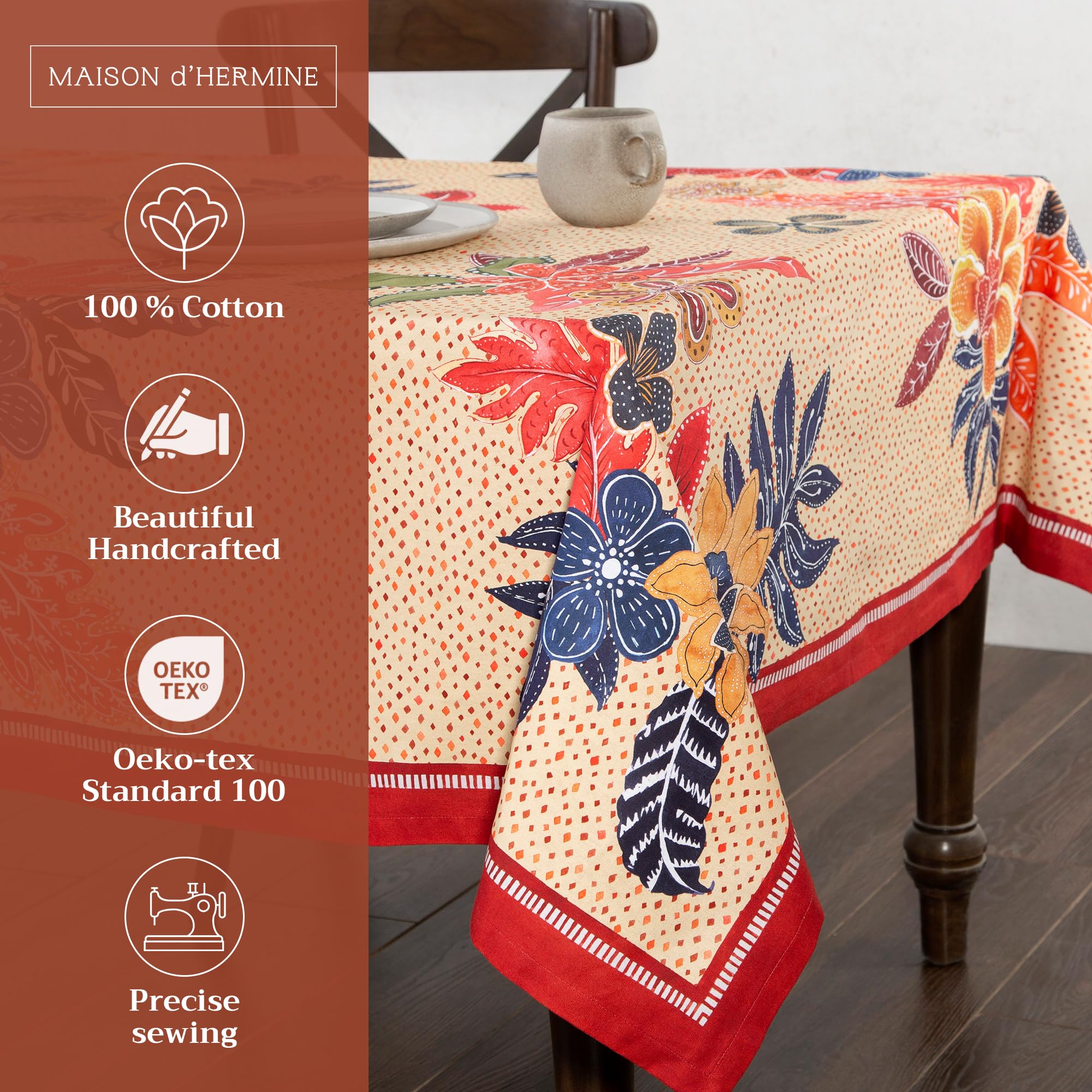 Maison d' Hermine Table Cloth Square Table 100% Cotton 60 x 60 Inches Tablecloth Reusable Decorative Everyday Use for Dining Room, Farmhouse, Home, Party, Festive & Wedding - Kalahari