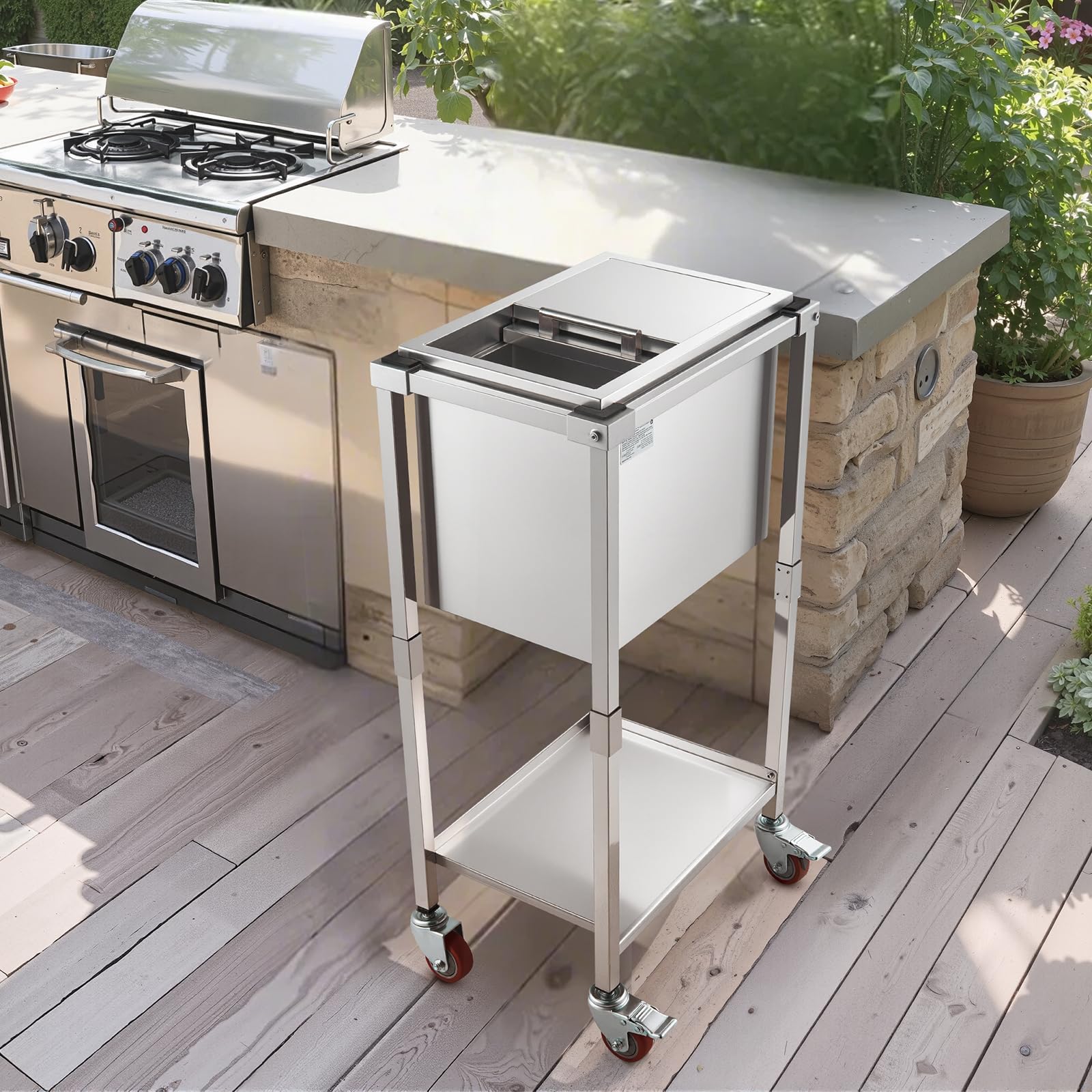 VEVOR Carrello Frigo con Ruote, 510 x 360 x 970 mm, Contenitore per Ghiaccio in Acciaio Inox su Ruote, Carrello Frigo da Esterno da 28 Litri con Ripiano, per Patio, Cortile, Bar per Feste