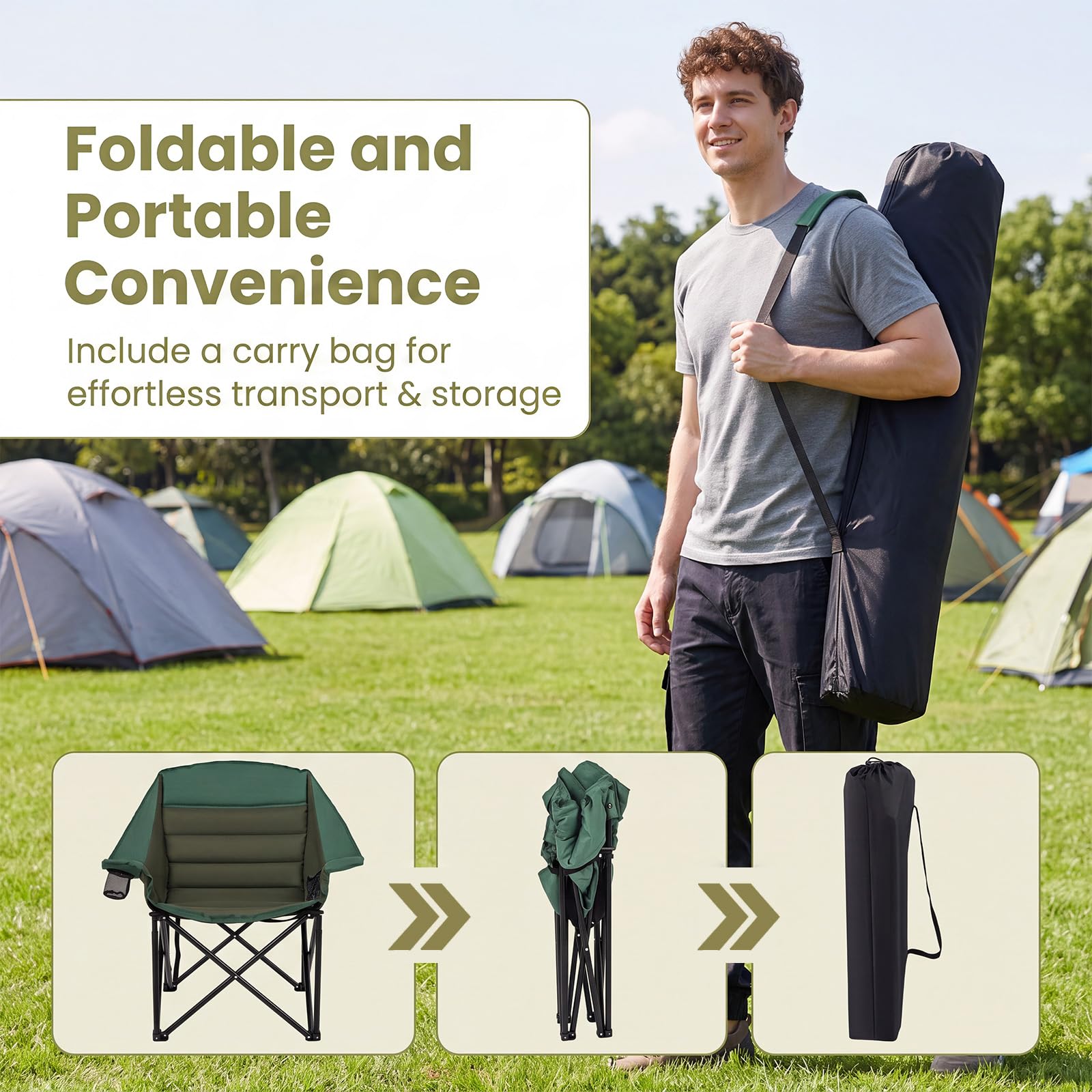 GOPLUS Chaise de Camping Pliante, pour Plage/Pêche/Randonnée | Fauteuil de Peche Surdimensionné Portable avec Porte-Gobelets, Poche en Maille et Sac de Transport pour Pêche Jardin Plage