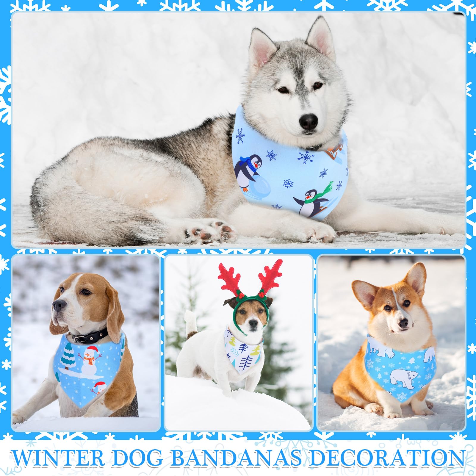Abbylike Juego de 100 pañuelos de Invierno para Perro, diseño de Copo de Nieve, Color Azul, para Perros, pañuelos, Baberos, Bufanda Triangular para Perro con Patrones de Copo de Nieve para Invierno,