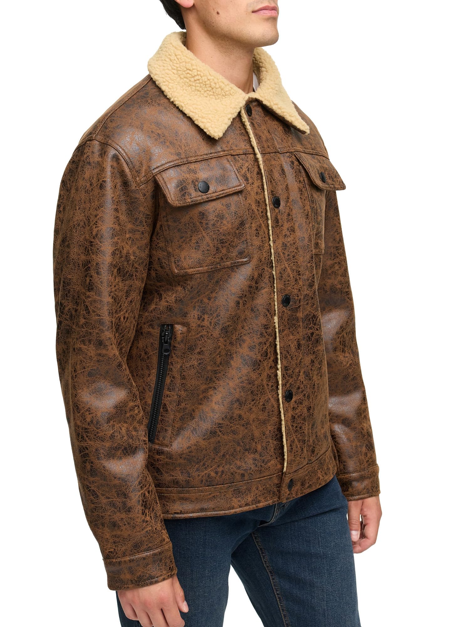 Indicode Chaqueta de piel sintética para hombre INVados con cuello de peluche, chaqueta de invierno para hombre