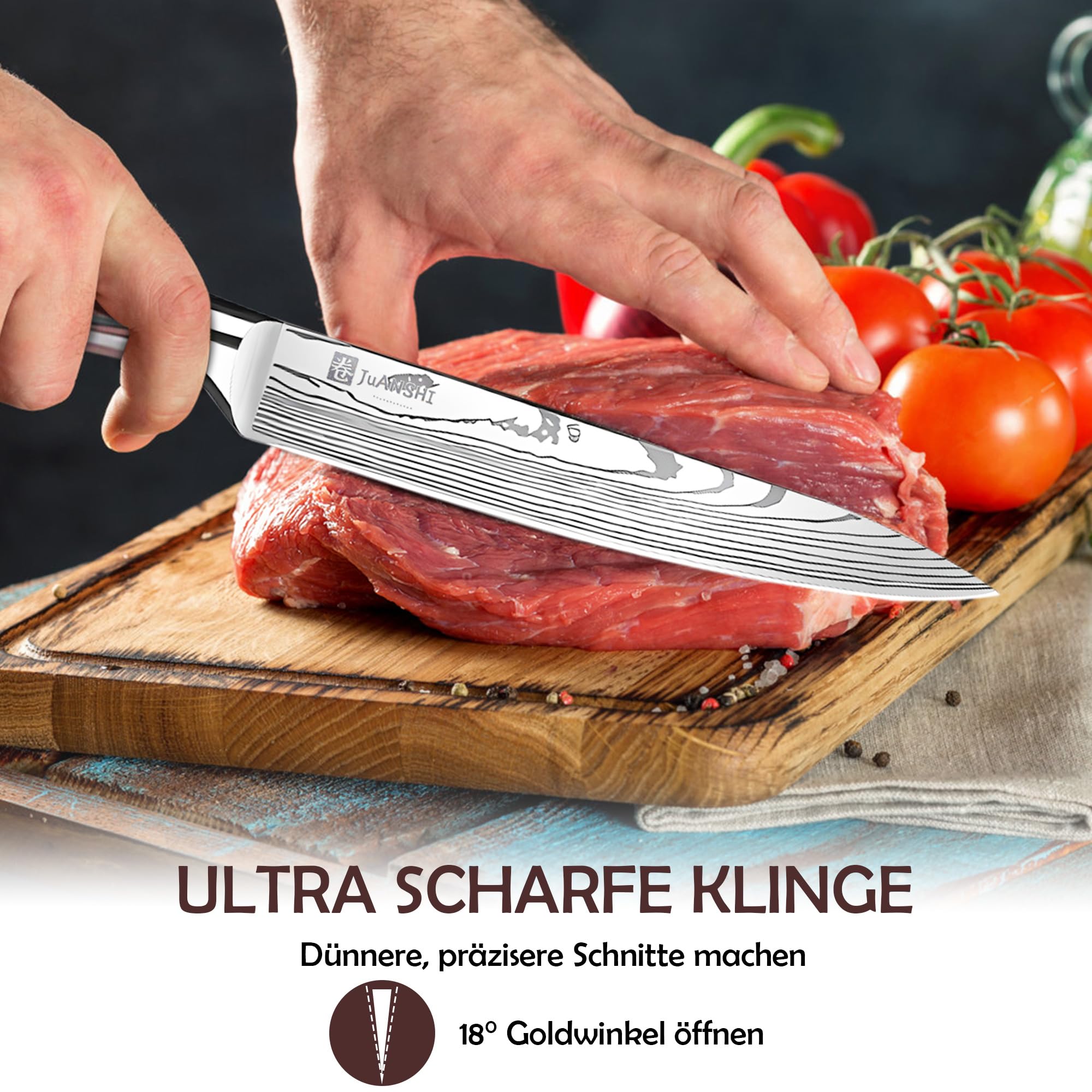 JUANSHI Coltello da carne professionale, lunghezza lama 20,0 cm, coltello da chef in acciaio inossidabile di alta qualità ad alto contenuto di carbonio, ideale per casa e ristorante