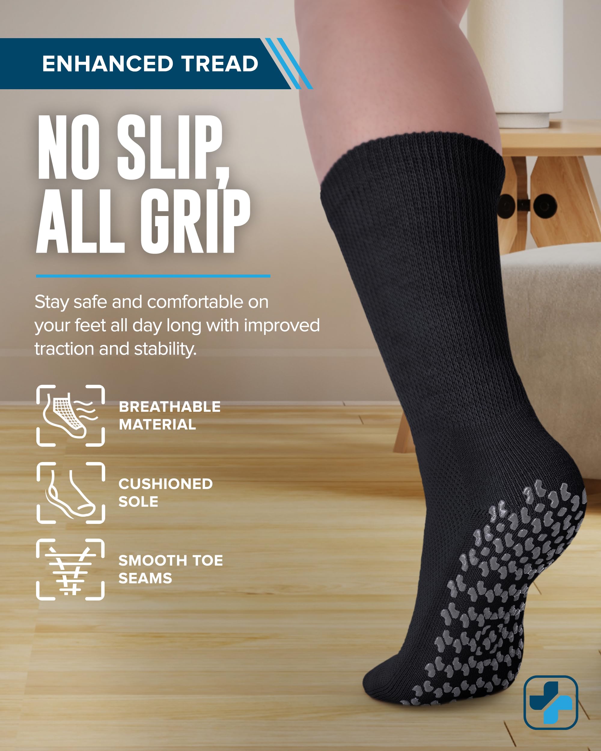 Doctor's Select Diabetic Socks for Men and Women - Non-Binding Neuropathy Socks for Diabetics Men | Non Grip & Grip Socks: Black - 4 Pairs (Grip) Medium