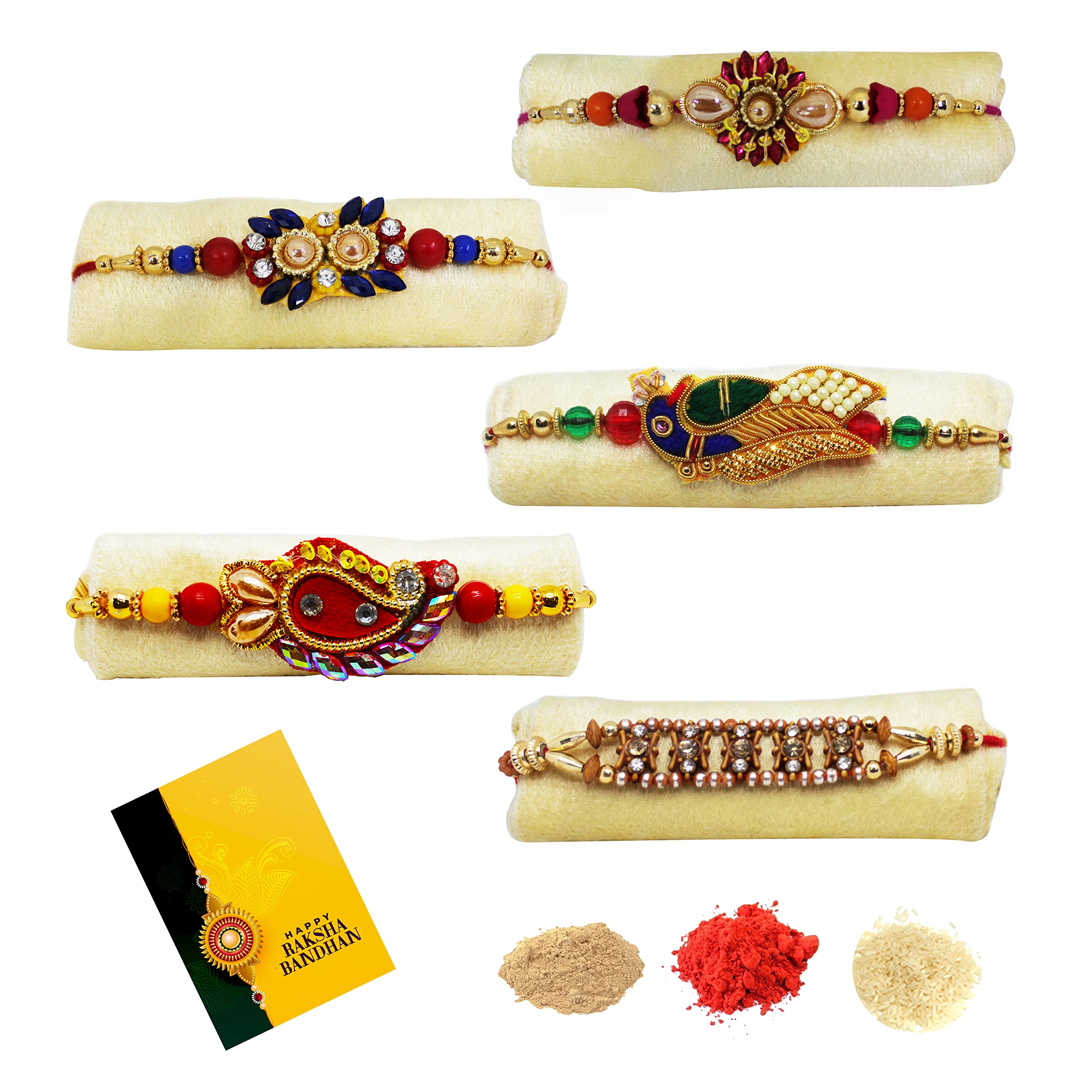 Home Genie Rakhi Combo For Bhaiya With Rakshabandhan Greeting Card,Chandan, Roli, Chawal | Rakhi For Bhai | Rakhi For Brother | Rakhi Combo Set