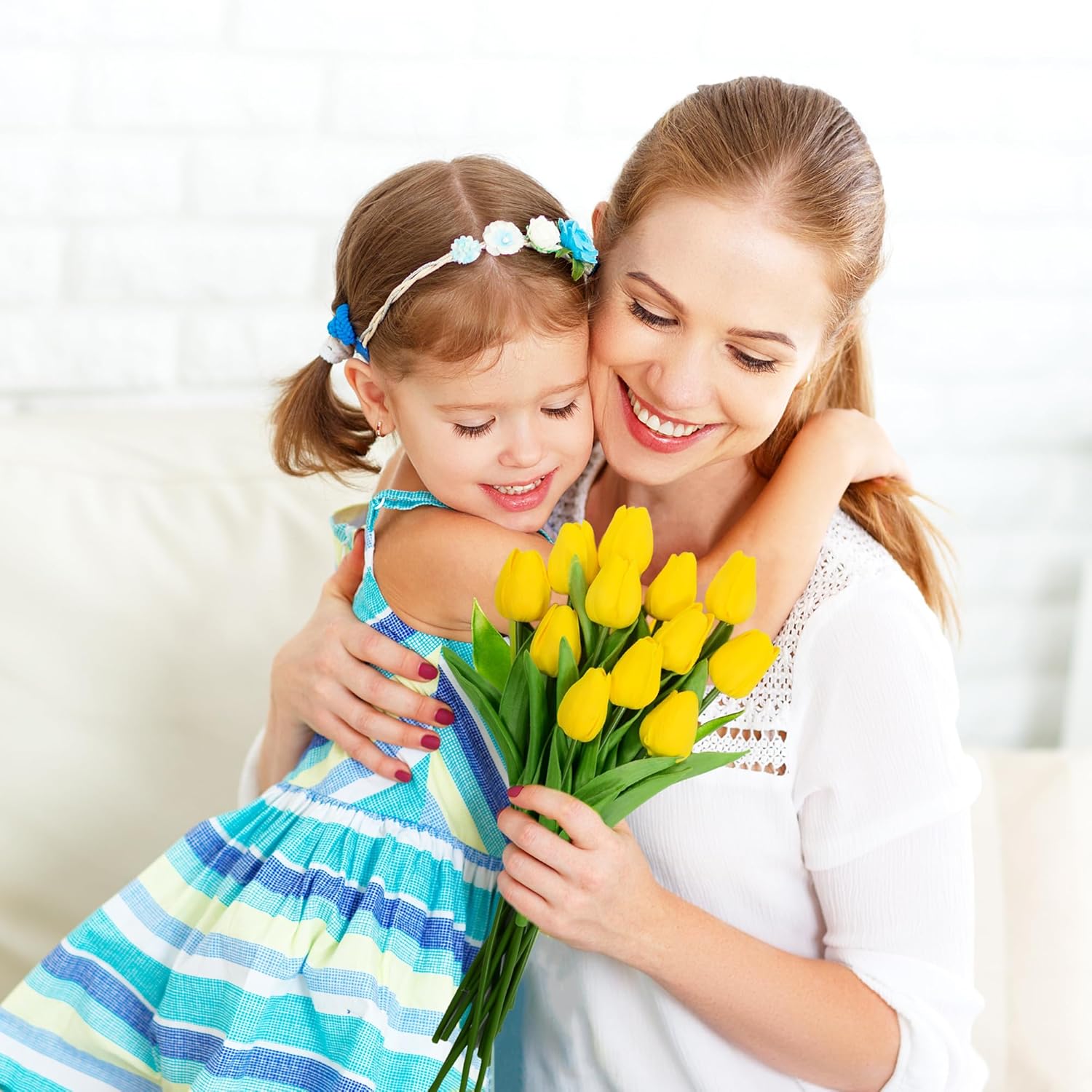 Eternal Blossom 12pcs Yellow Tulips Artificial Flowers, 13.4" PU Flowers Fake Tulips for Spring Mother's Day Easter Valentine’S Day Gifts in Home Kitchen Wedding Dining Table Decorations - Image 5