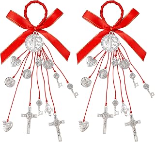 2 Pack Saint Benedict Medal & Crucifix – Catholic Protection Blessing Charm, San Benito Medalla Pendant – Handmade Religious Jewelry Gift for Men Women – Car Hanging, Home Decor