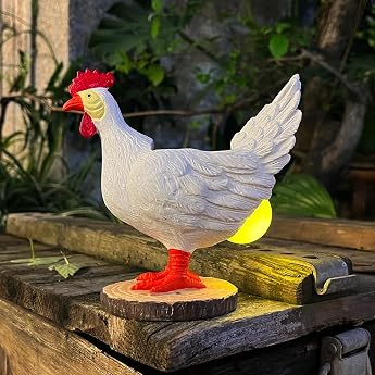 Solar Garden Statues Outdoor Decoration Miniature Chicken Egg Lamp Figurine Thanksgiving Decorations Chickens Lights with Egg in Butt LED 3D Sculpture for Patio Lawn Unique
