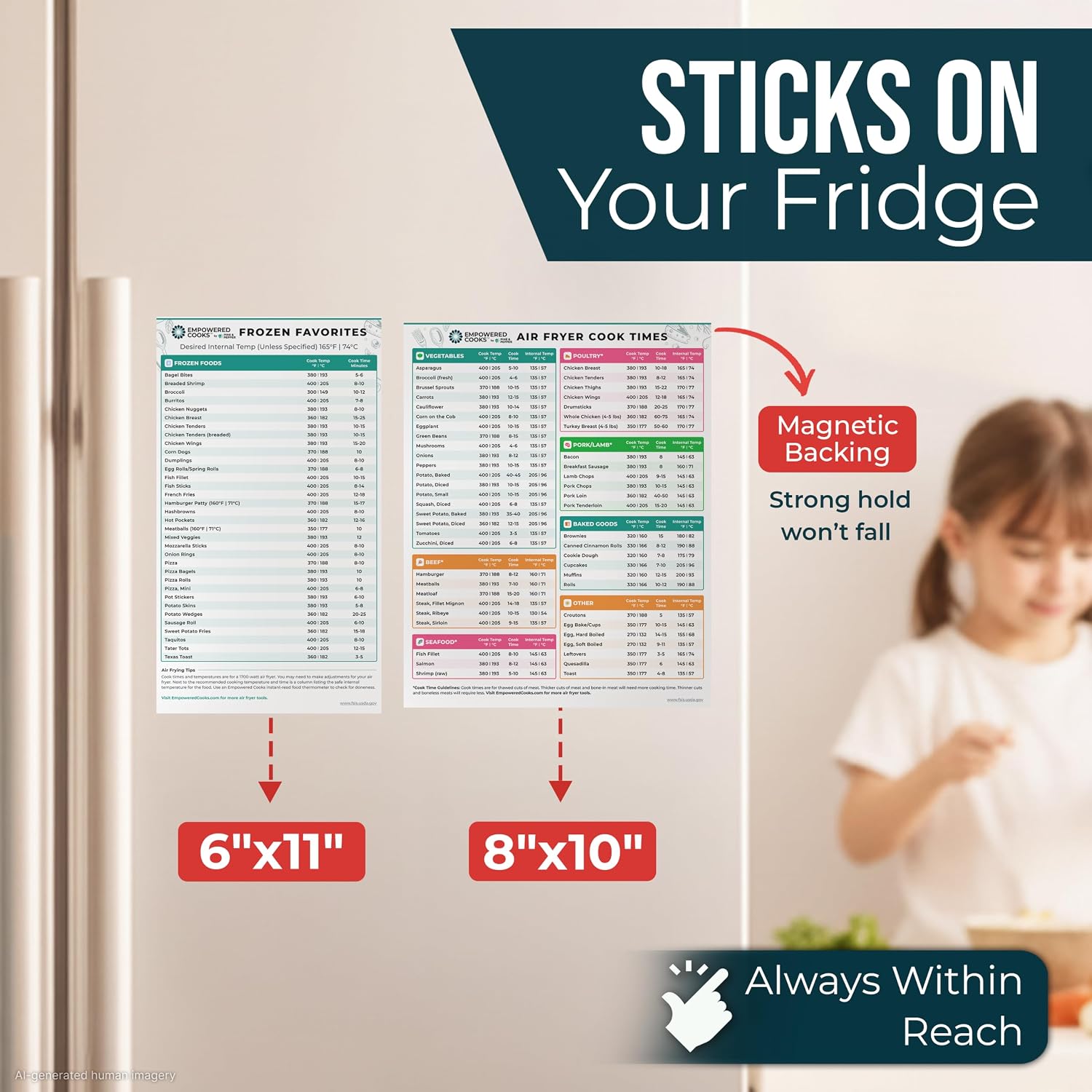 Cathy Yoder's Air Fryer Cheat Sheet Set, Air Fryer Accessories, AirFryer Cooking Guide Magnetic Cheat Sheet, AirFryer Cook Times Chart Magnet with Temperature, Internal Food Temp for 80+ Popular Foods image 5
