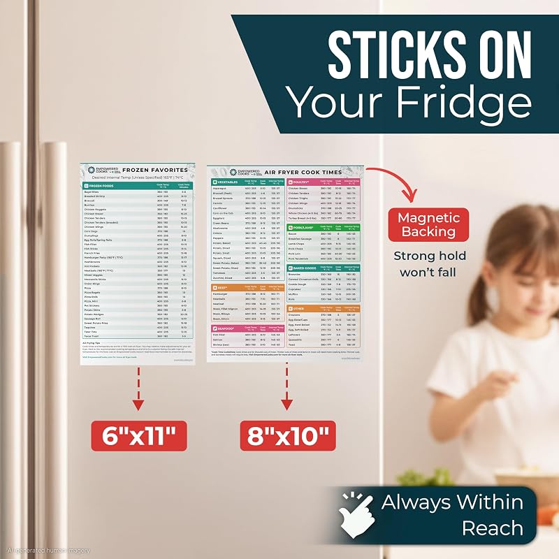 Cathy Yoder's Air Fryer Cheat Sheet Set, Air Fryer Accessories, AirFryer Cooking Guide Magnetic Cheat Sheet, AirFryer Cook Times Chart Magnet with Temperature, Internal Food Temp for 80+ Popular Foods image 5
