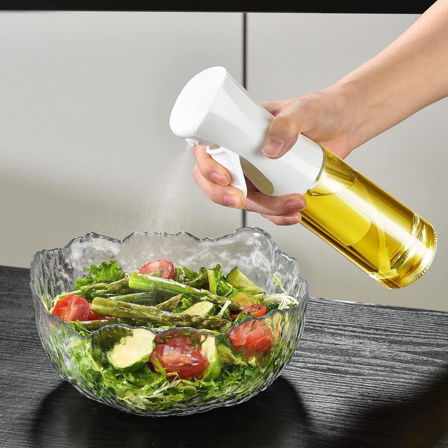 xesha Cam Sprey Yağdanlık, Akıtma Damlatma Yapmaz, Limon, Sirke, Yağ Püskürtücü 225 ml Airfryer Kızartma Izgara Salata İçin Yağlık 1 Adet. (Beyaz)