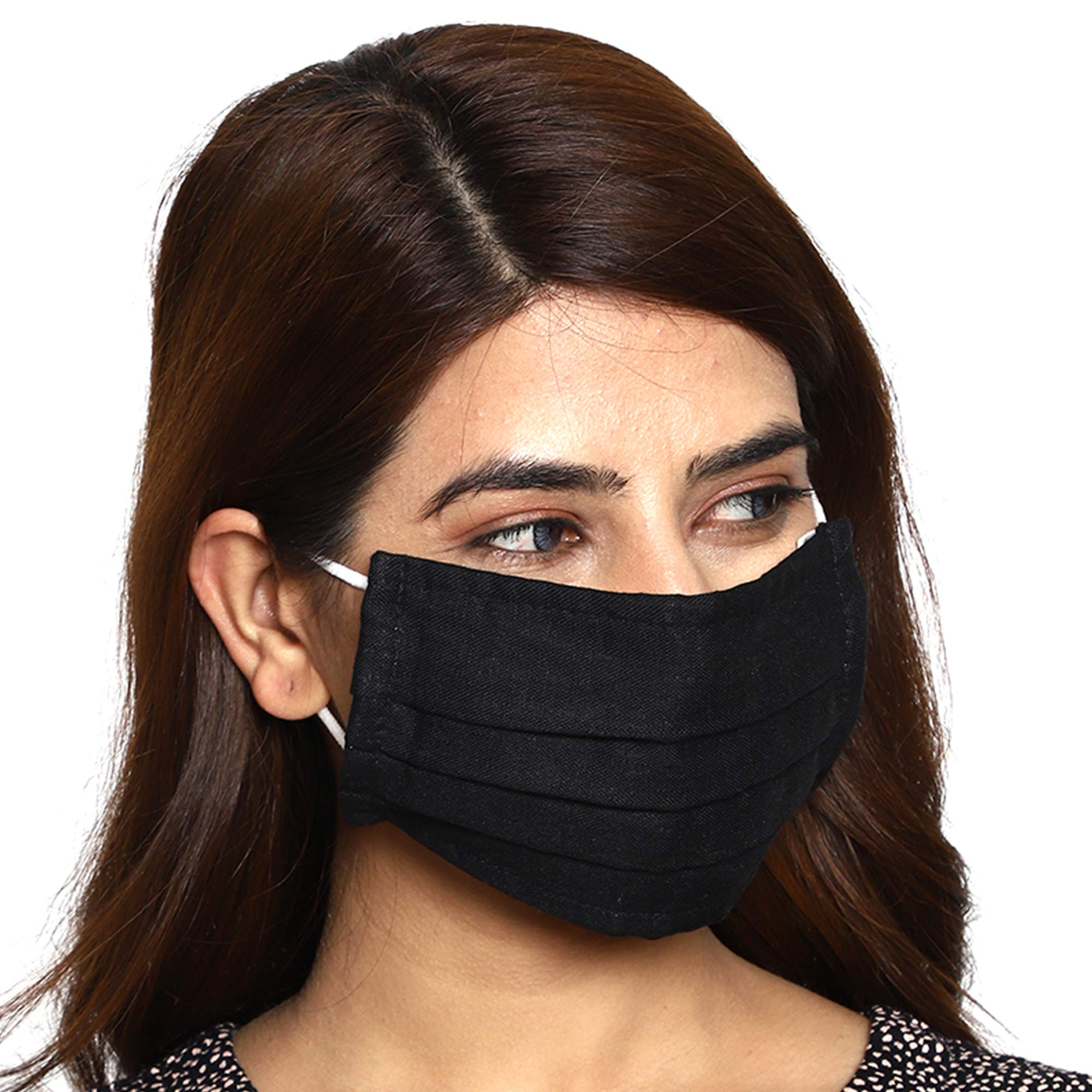 MAPLE Mask for women Black Reusable Washable Reversible 3 Layer Printed Fine Cotton Face Mask for Ladies Men Unisex With Adjustable Ear Loop Free Size