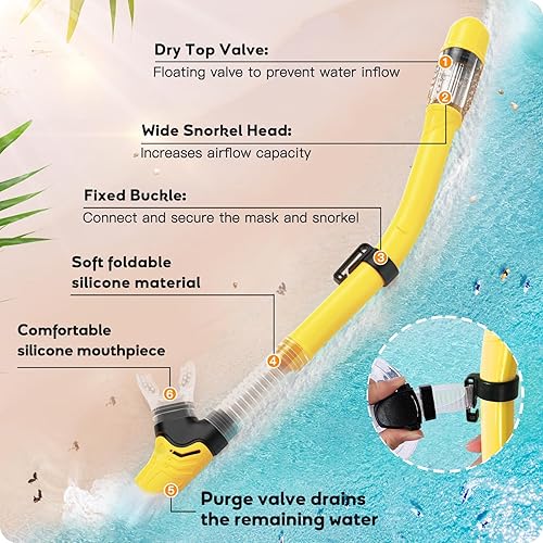 Miniatura 4 de Juego de esnórquel para niños, máscara de esnórquel con parte superior seca para niños, máscara de buceo con vista panorámica antivaho, equipo de