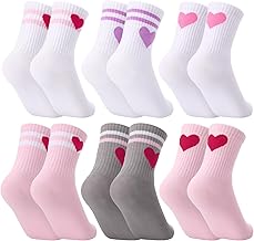 6 Paar Herz Tennissocken für Mädchen Sportsocken Kinder 32-36 Tennis Socken mit Herz Crew Socks Laufsocken Sport Socken for Kinder