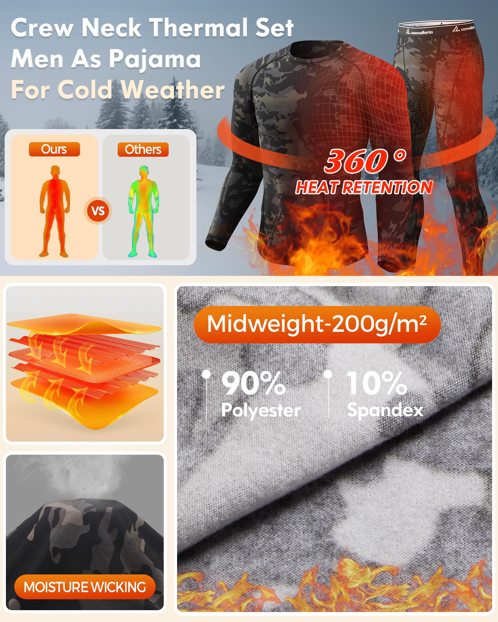 CL convallaria Intimo Termico Uomo Invernale Tuta Termica Uomo Pantaloni Termici Uomo