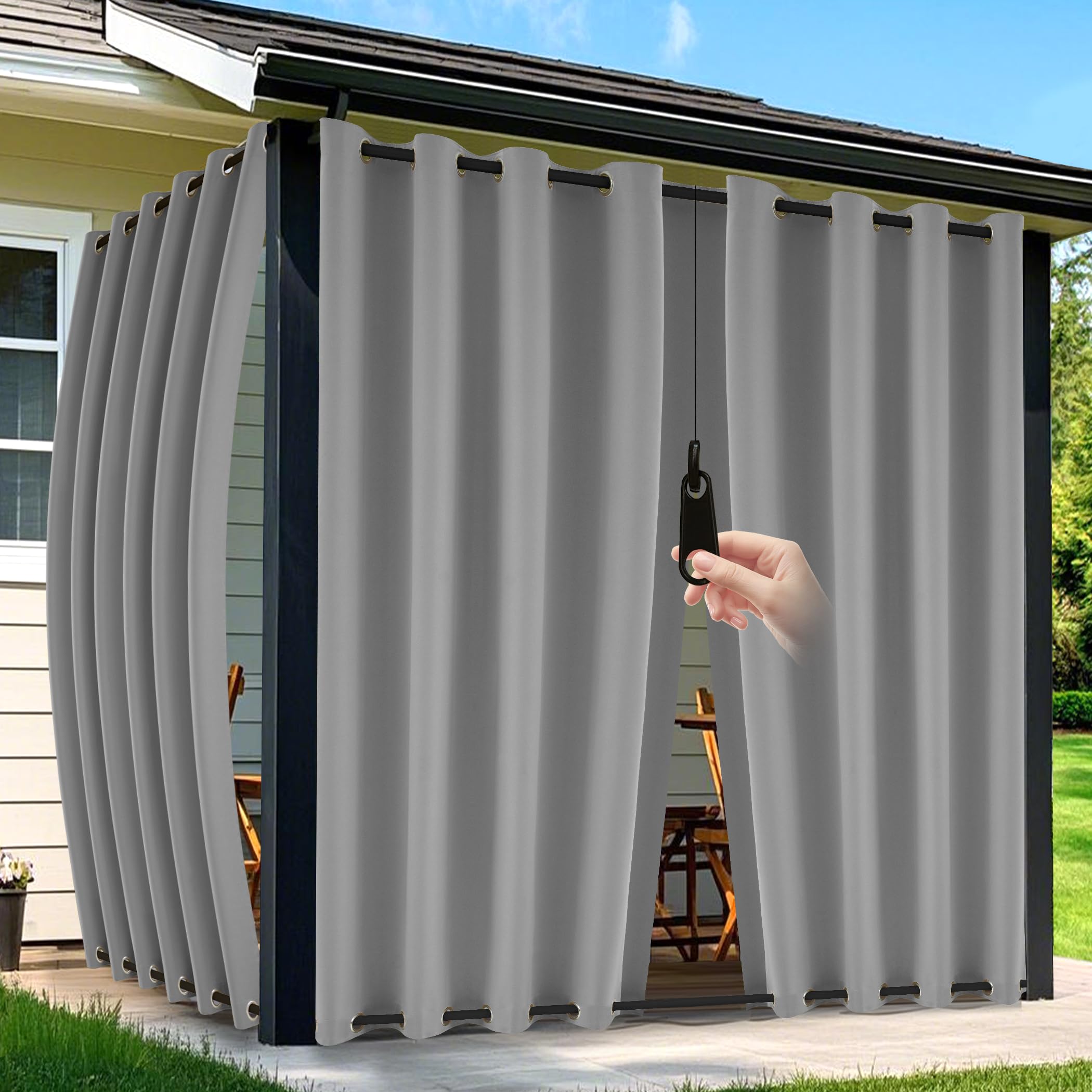 Arfntevss Outdoor Curtains for Patio Waterproof 2 Panels Blackout Curtains 84 inch Long with Zipper Top & Bottom Grommet Sun Blocking Outdoor Privacy Drape for Gazebo Porch Pergola (54x84, Grey)-image-48