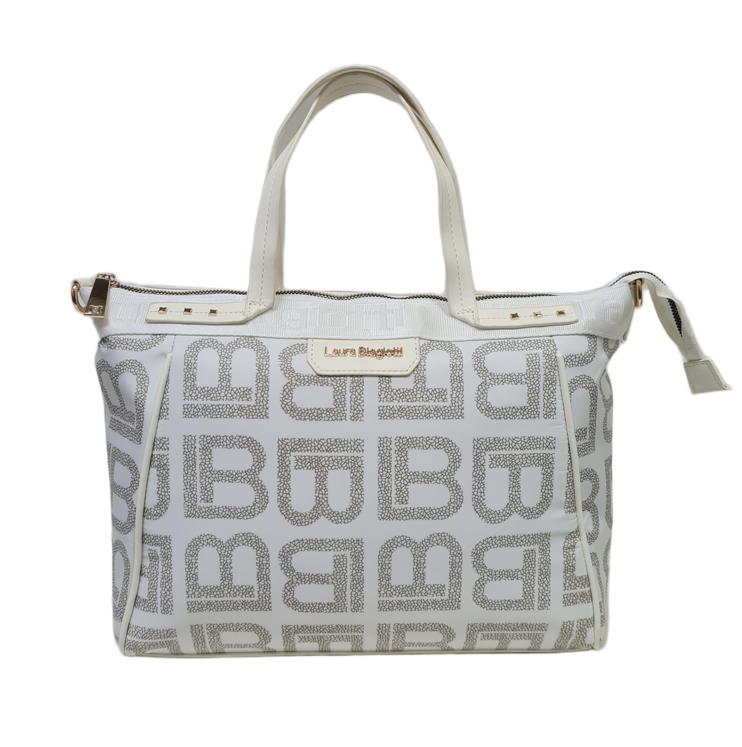 Laura Biagiotti Borsa Shopping Linea Dimension, Nylon Stampato con Logo LB, Tracolla Regolabile Rimovibile, Dimensioni 39x27x14 cm, Art. LB26S-108-1