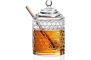 Royalty Art Glass Honey Pot with Beehive Lid and Wooden Dipper