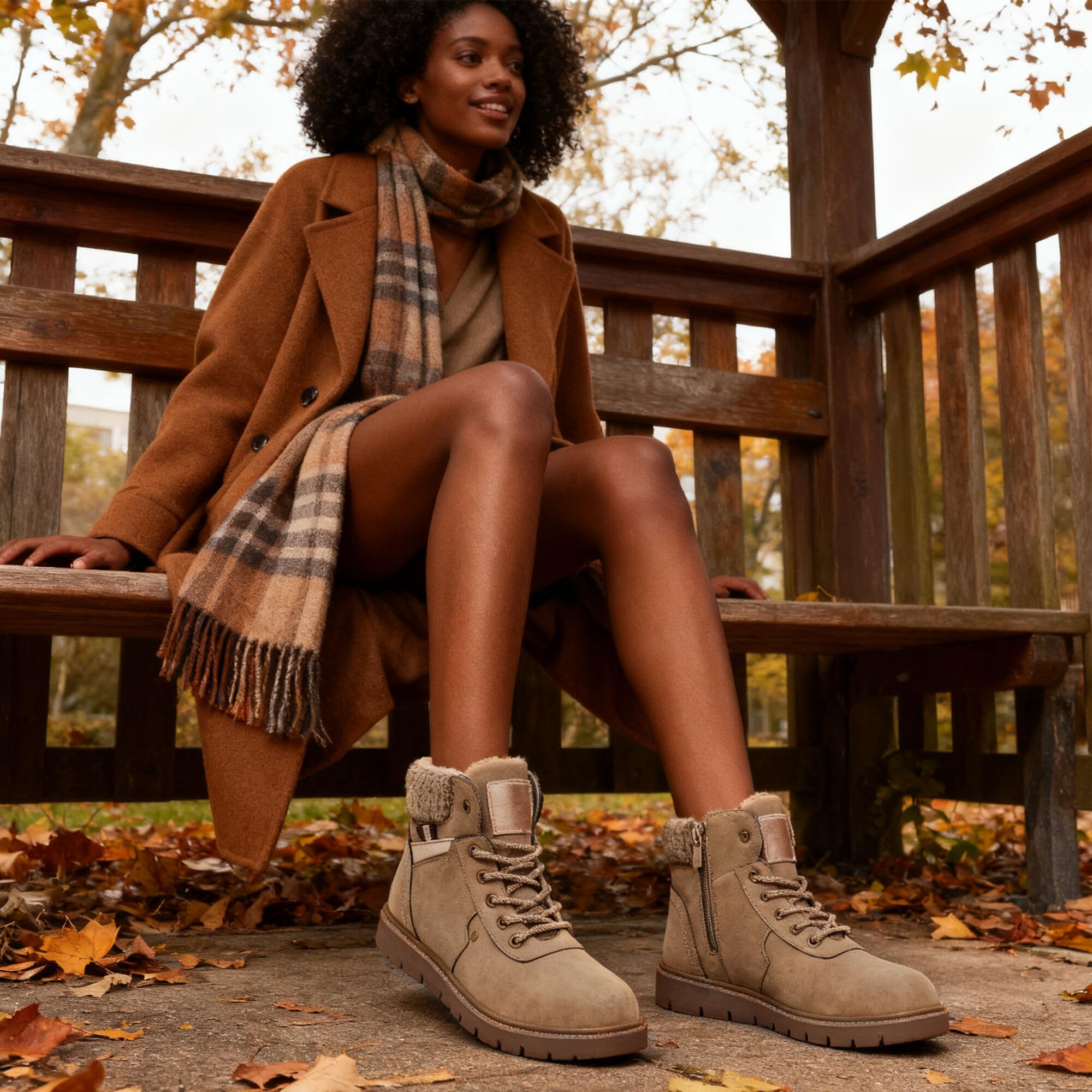 GLAMORA Botines de Invierno para Mujer, Botas de Nieve con Pelo, Cómodas y Antideslizantes, Cremallera Lateral y Cordones