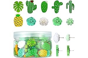 Pineapple Push Pins Set with 10 Fun Shapes, Cactus, Rose, Heart